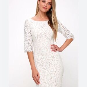 Lulus So Lovely White and Nude Lace Bodycon Dress